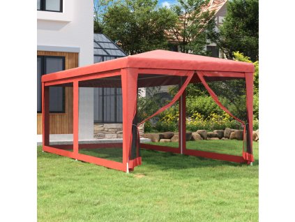 vidaXL Párty stan so 6 sieťkovanými bočnými stenami červený 3x6 m HDPE
