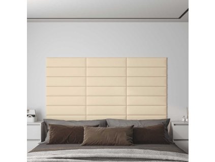vidaXL Nástenné panely 12 ks krémové 60x15 cm látkové 1,08 m²