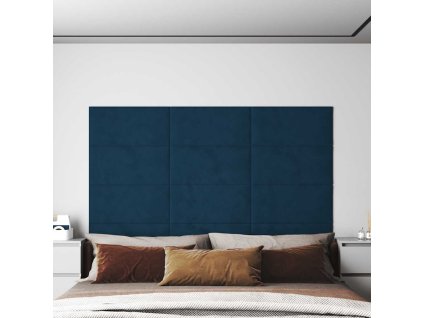vidaXL Nástenné panely 12 ks modré 60x30 cm zamat 2,16 m²