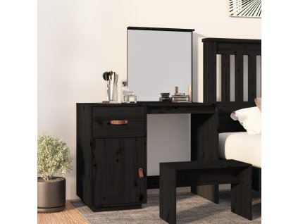 vidaXL Toaletný stolík čierny 95x50x134 cm masívne borovicové drevo