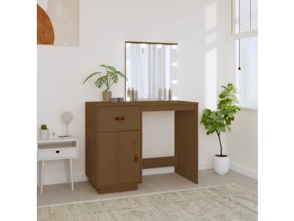 vidaXL Toaletný stolík s LED medový 95x50x133,5 cm borovicový masív