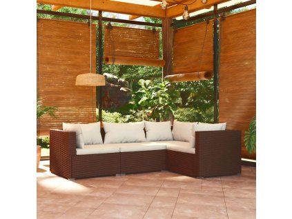 vidaXL 4-dielna záhradná sedacia súprava s vankúšmi polyratan hnedá