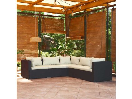 vidaXL 5-dielna záhradná sedacia súprava s vankúšmi polyratan čierna