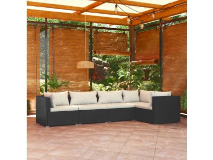 vidaXL 5-dielna záhradná sedacia súprava s vankúšmi polyratan čierna