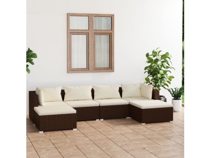 vidaXL 6-dielna záhradná sedacia súprava s vankúšmi polyratan hnedá