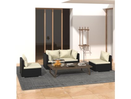 vidaXL 4-dielna záhradná sedacia súprava s vankúšmi polyratan čierna