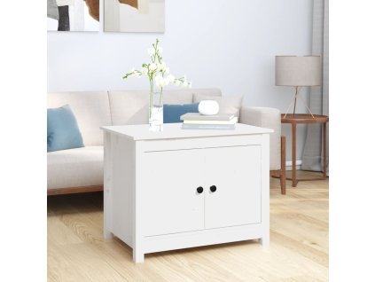 vidaXL Konferenčný stolík biely 71x49x55 cm borovicový masív