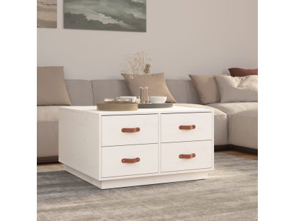 vidaXL Konferenčný stolík biely 80x80x45 cm borovicový masív