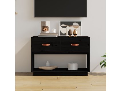 vidaXL TV skrinka čierna 90x40x60 cm masívna borovica