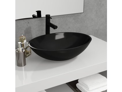 vidaXL Umývadlo sklo 50x37x14 cm čierne