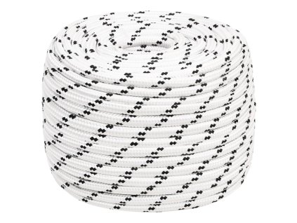 vidaXL Pletené lodné lano biele 12 mm x 100 m polyester