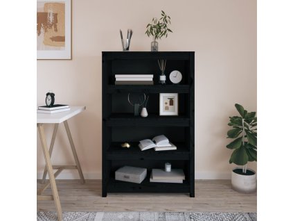 VidaXL Knižnica čierna 80x35x126 cm masívna borovica