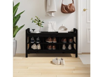 vidaXL Lavica do predsiene čierna 110x40x60 cm masívna borovica