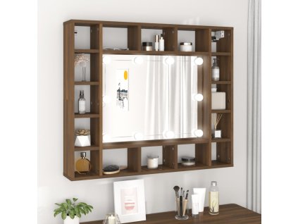 vidaXL Zrkadlová skrinka s LED hnedý dub 91x15x76,5 cm