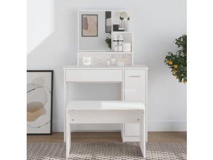 vidaXL Toaletný stolík so zrkadlom lesklý biely 86,5x35x136 cm