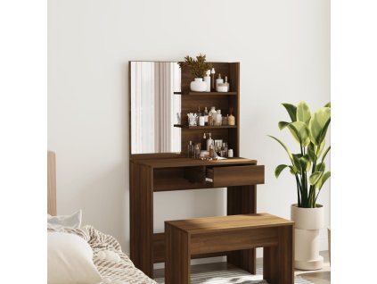 vidaXL Toaletný stolík so zrkadlom hnedý dub 74,5x40x141 cm