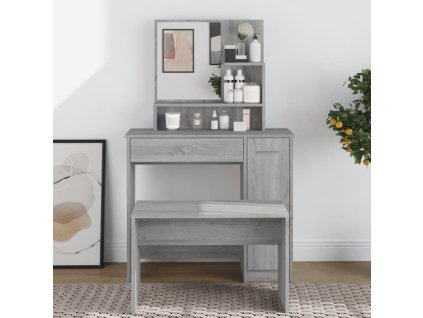 vidaXL Toaletný stolík so zrkadlom sivý dub sonoma 86,5x35x136 cm
