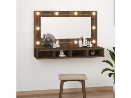vidaXL Zrkadlová skrinka s LED hnedý dub 90x31,5x62 cm
