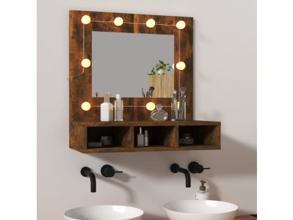 vidaXL Zrkadlová skrinka s LED dymový dub 60x31,5x62 cm
