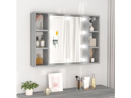 vidaXL Zrkadlová skrinka s LED sivý dub sonoma 76x15x55 cm