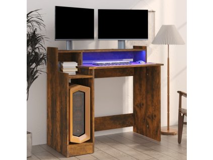 vidaXL Stôl s LED svetlami, tmavý dub 97x45x90 cm, kompozitné drevo