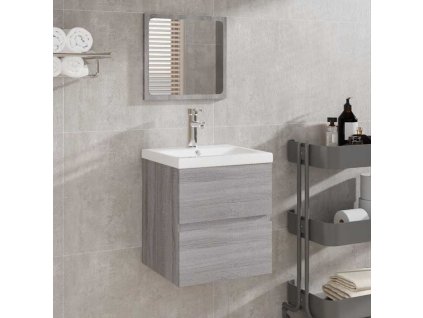 vidXL Kúpeľňová skrinka so zrkadlom sivá sonoma spracované drevo