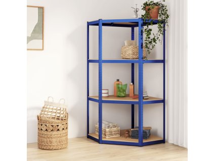 vidaXL 4-vrstvová rohová polica modrá oceľ a spracované drevo