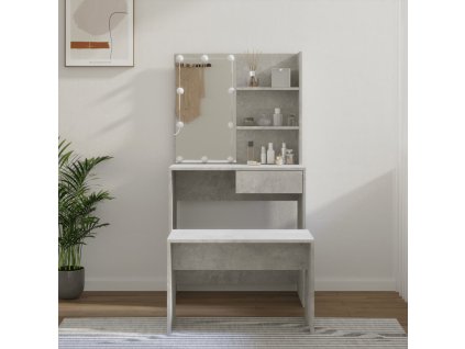 vidaXL Sada toaletného stolíka s LED lesklá biela spracované drevo