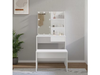 vidaXL Sada toaletného stolíka s LED biela spracované drevo