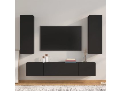 vidaXL 4-dielna súprava TV skriniek čierna spracované drevo
