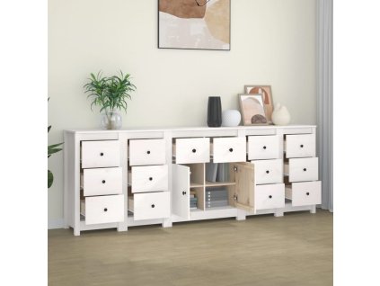 vidaXL Komoda biela 230x35x80 cm borovicový masív