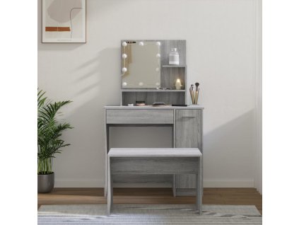 vidaXL Sada toaletného stolíka s LED sivý dub sonoma spracované drevo