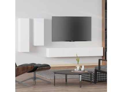 vidaXL 4-dielna súprava TV skriniek biela spracované drevo