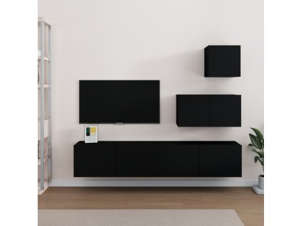 vidaXL 4-dielna súprava TV skriniek čierna spracované drevo