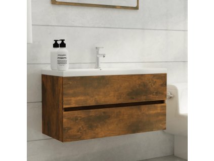 vidaXL Umývadlová skrinka dymový dub 90x38,5x45 cm spracované drevo