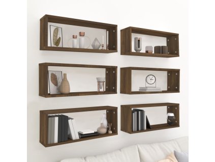 vidaXL Kockové police 6 ks hnedý dub 60x15x23 cm spracované drevo