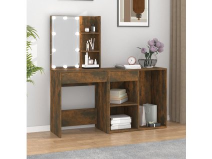 vidaXL Toaletný stolík s LED a skrinkou dymový dub spracované drevo