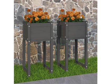 VidaXL Kvetináče 2 ks sivé 40x40x81 cm masívna borovica