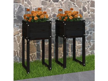 VidaXL Kvetináče 2 ks čierne 40x40x81 cm masívna borovica