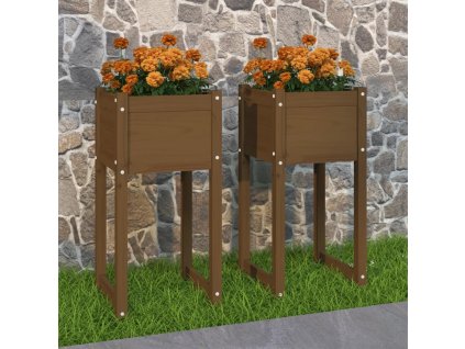 vidaXL kvetináče 2 ks medovo hnedá 40x40x81 cm masív borovica