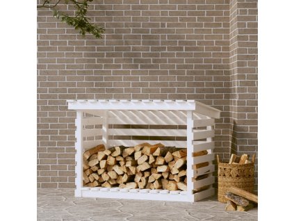 vidaXL Stojan na palivové drevo biely 108x73x79 cm masívna borovica
