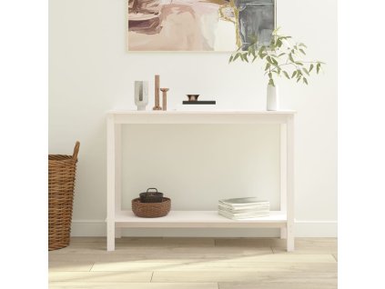 vidaXL Konzolový stolík biely 110x40x80 cm masívne borovicové drevo