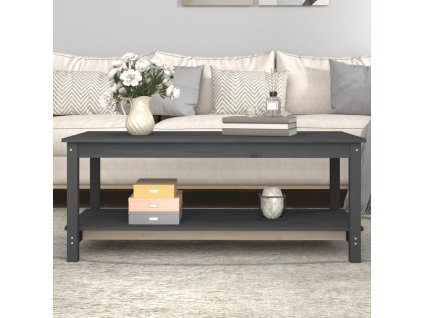 vidaXL Konferenčný stolík sivý 110x55x45 cm borovicový masív