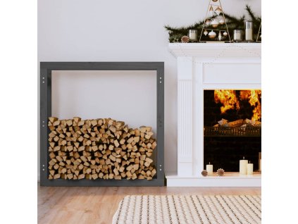 vidaXL Stojan na palivové drevo sivý 100x25x100 cm masívna borovica