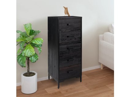 vidaXL Skrinka so zásuvkami, čierna 42x35x110 cm, borovicový masív