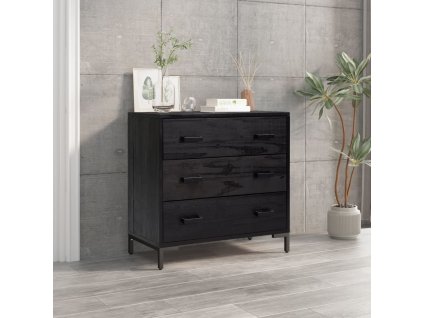 vidaXL Skrinka so zásuvkami, čierna 75x35x70 cm, borovicový masív