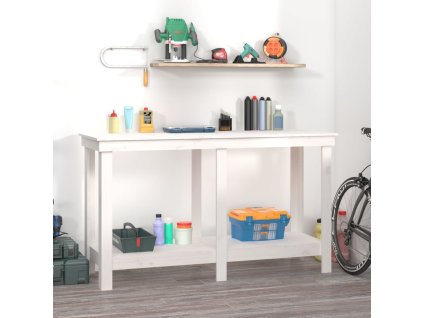 vidaXL Pracovná lavica biela 140x50x80 cm masívna borovica