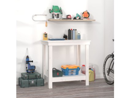 vidaXL Pracovná lavica biela 80x50x80 cm masívna borovica