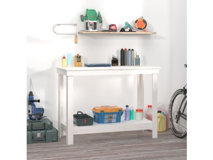 vidaXL Pracovná lavica biela 110x50x80 cm masívna borovica