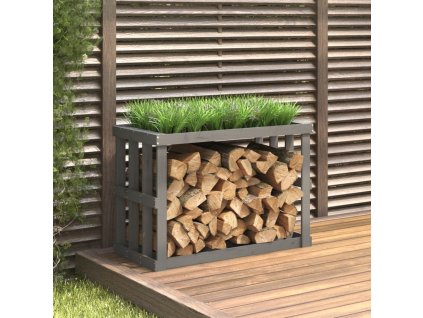 vidaXL Vonkajší držiak na polená sivý 108x52x74 cm masívna borovica